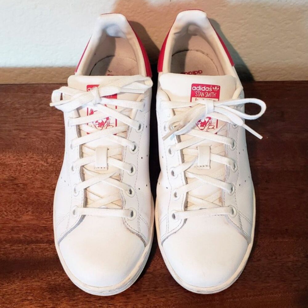 Adidas Stan Smith Low-Top Retro Tennis Shoe Cloud White Bold Pink Youth Size 6 - Picture 6 of 10